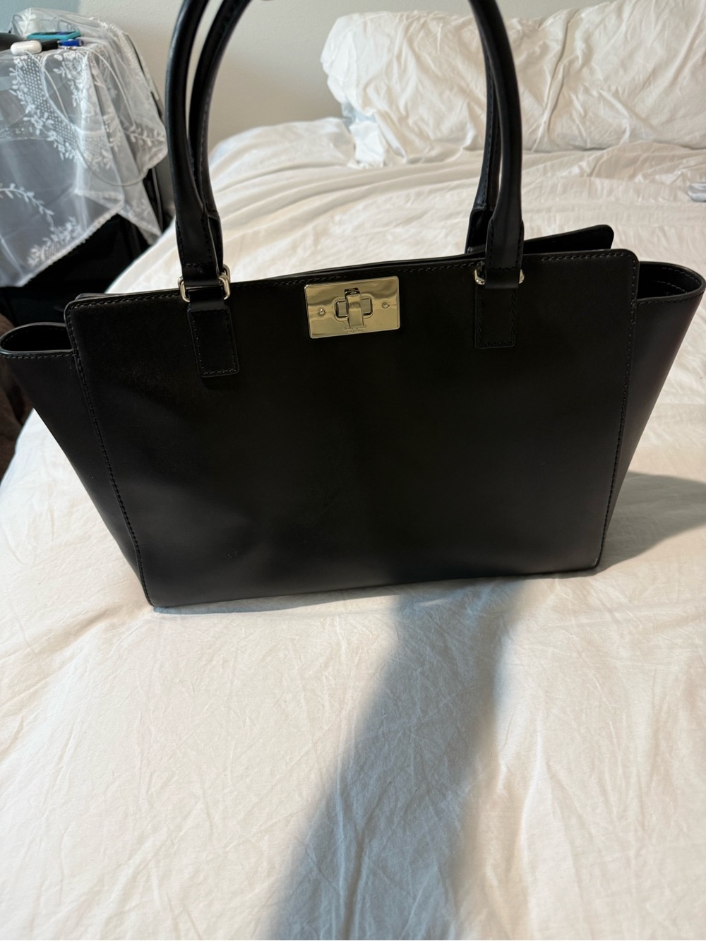 Kate Spade New York Black Leather Structured Satchel with Turnlock